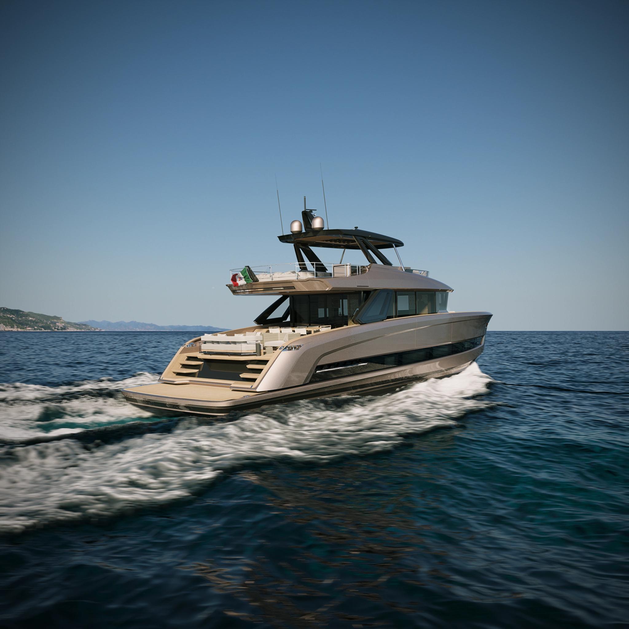 Yacht de luxe moderne amarré en Corse, concessionnaire bateaux neufs