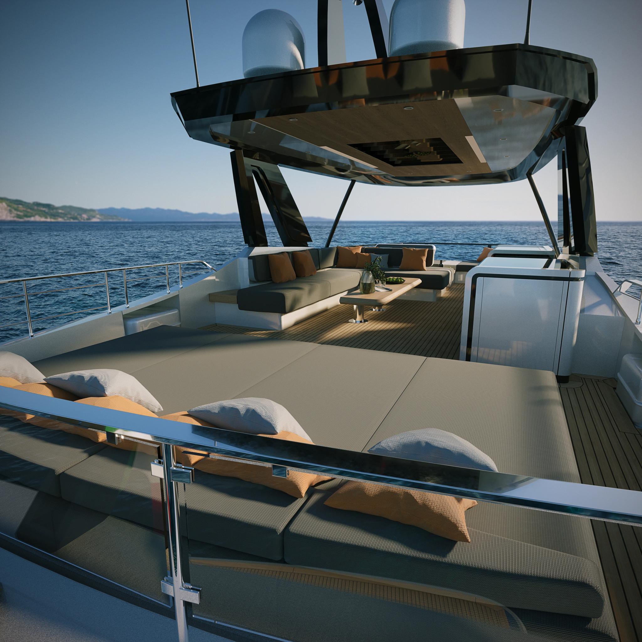 Concessionnaire bateaux neufs en Corse avec terrasse solarium et équipements modernes face à la mer