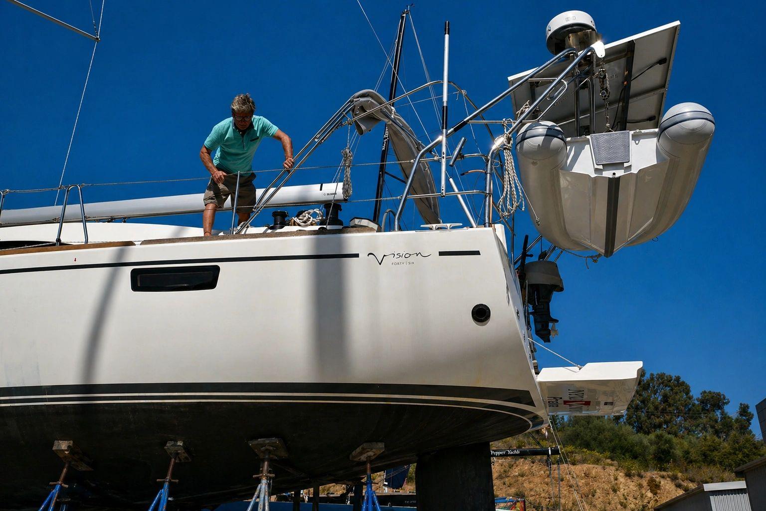 Entretien et réparation de bateaux à voile sur cale sèche par un technicien maritime